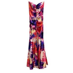 Vintage Y2K Cache Dress Womens 4 Satin Floral Ruched‎ Mermaid Maxi Event Formal